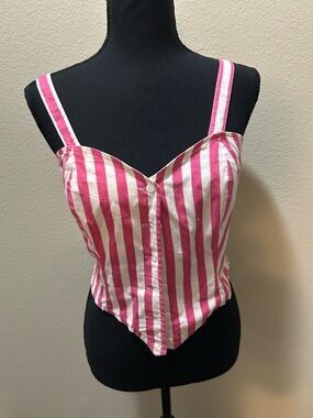 Striped Pink & White Button Front Crop Top